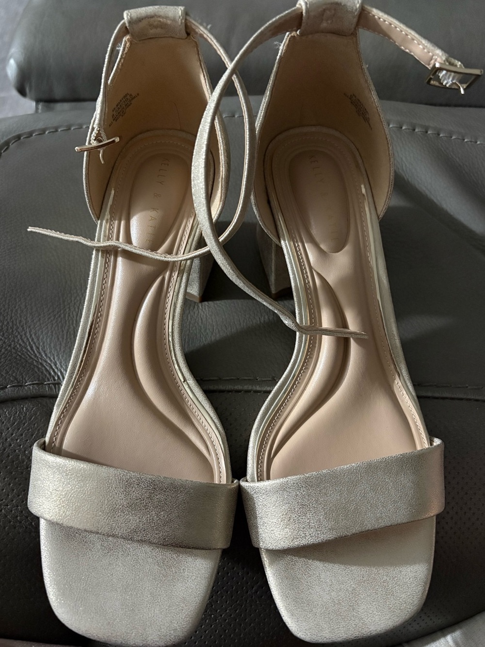 Kelly & Katie Metallic gold Ankle-Strap Block Heel Sandals